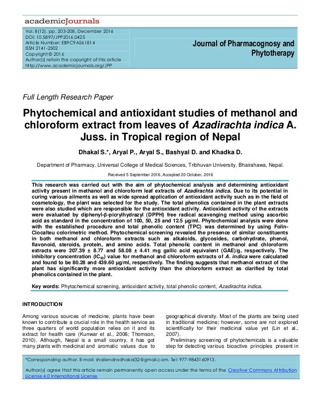 antioxidant activity of plant extracts thesis